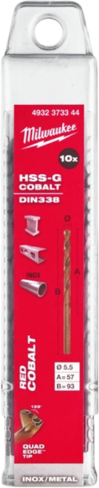 Набор сверл Milwaukee HSS-Co DIN338 5.5х93х57 мм 10 шт. (4932373344) - Фото 1