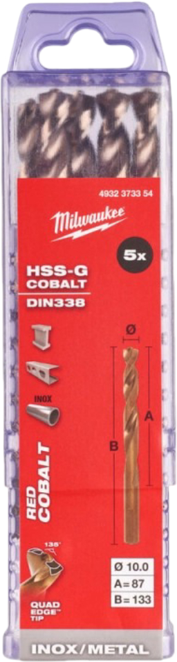 Набор сверл Milwaukee HSS-Co DIN338 10,0мм 5 шт. (4932373354) - Фото 1