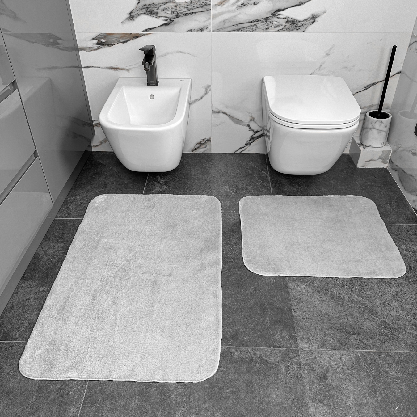 Набор ковров с эко-мехом DarianA Moon 50х60+60х90 см Светло-серый (1000009443) - Фото 1