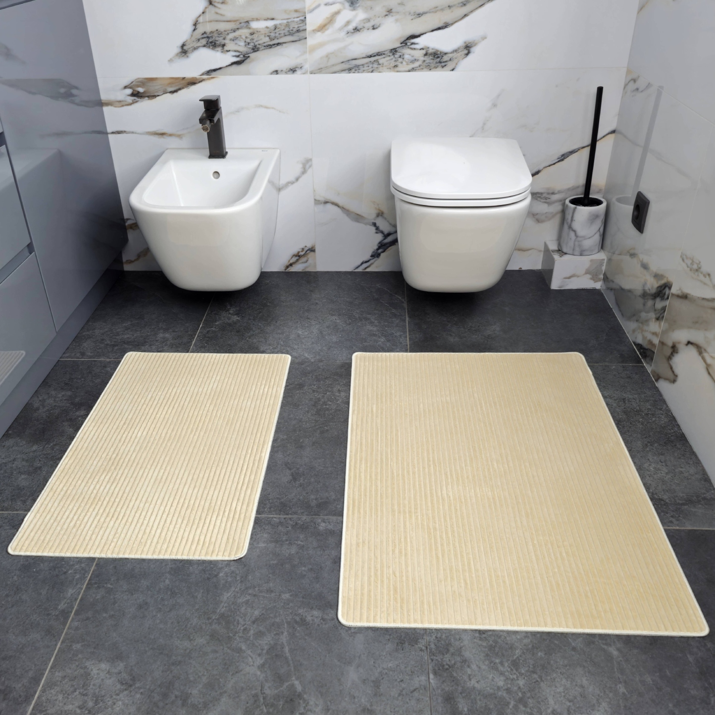 Набор ковров DarianA Fiberline фиберлайн 45х75+60х90 см Айвори (1000010293) - Фото 1