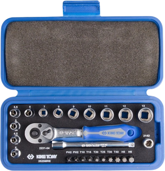 Купить Набор инструментов KING TONY 1/4" 25 шт. в пластиковом кейсе (2525MRE) - Фото 1 Набор инструментов KING TONY 1/4" 25 шт. в пластиковом кейсе (2525MRE) - Фото 1