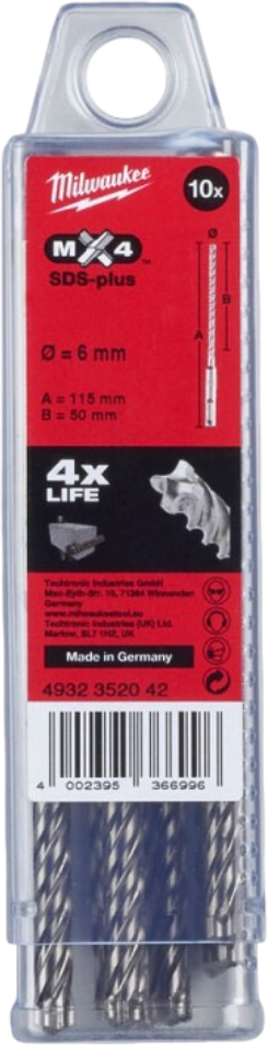 Бур Milwaukee SDS-PLUS MX4 6,0х115х50 мм 10 шт. (4932352042) - Фото 1