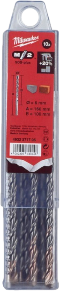 Бур Milwaukee SDS-PLUS M2 6,0х160х100 мм 10 шт. (4932371705) - Фото 1