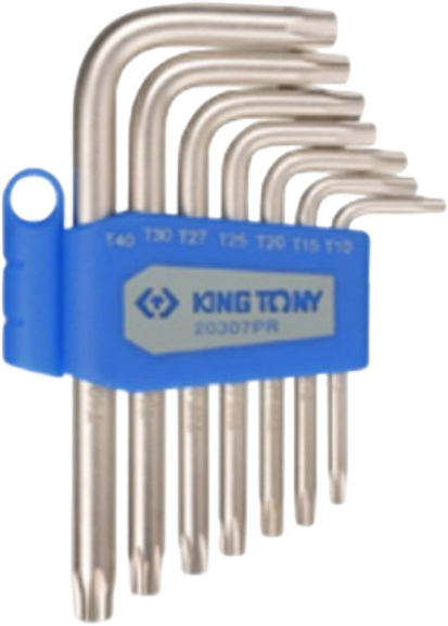 Набор ключей KING TONY Torx 7 шт. Т10-Т40 с отверстием Г-образных (20407PR) - Фото 1