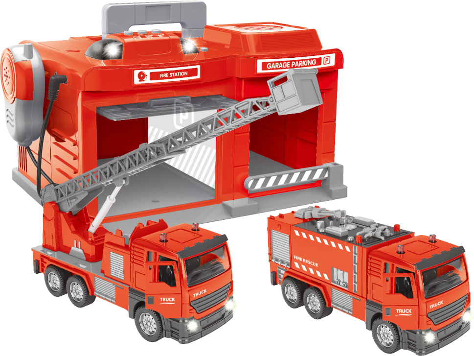 Игровой набор CHENGMEI TOYS гараж с металлической пожарной машинкой (свет, звук) (CLM-551) - Фото 1