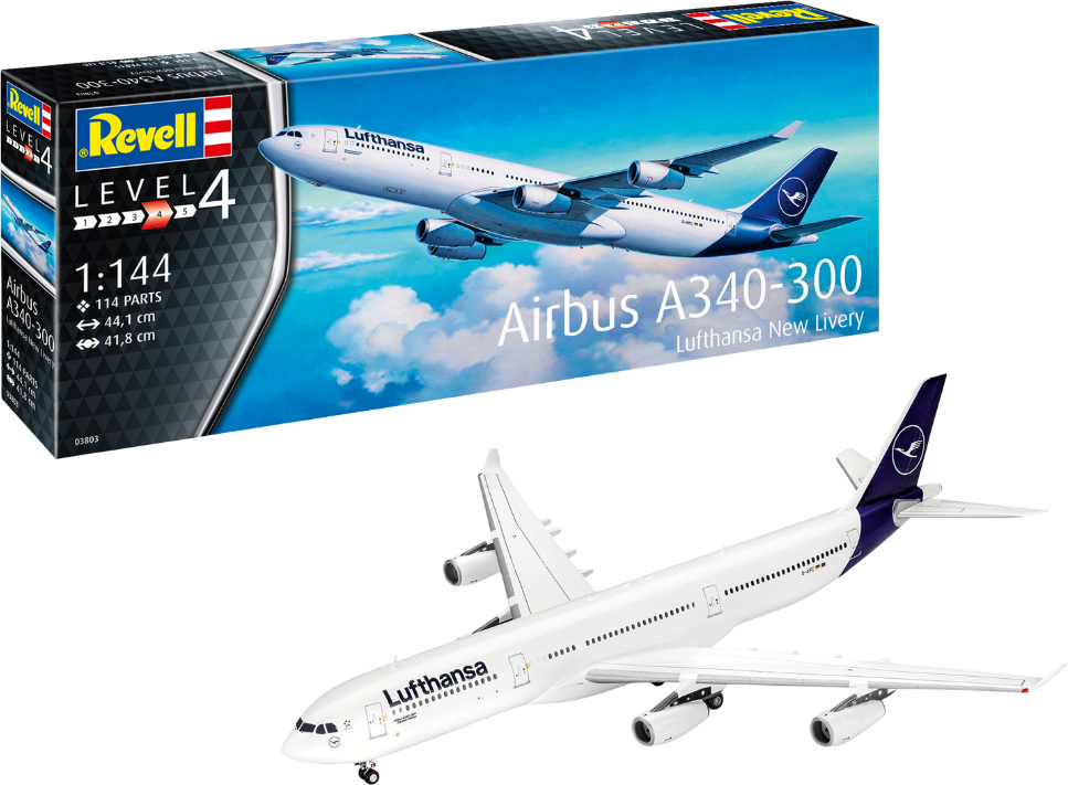 Набор для моделирования техники Revell Самолет Airbus A340-300 Lufthansa уровень 4 (RVL-03803) - Фото 1