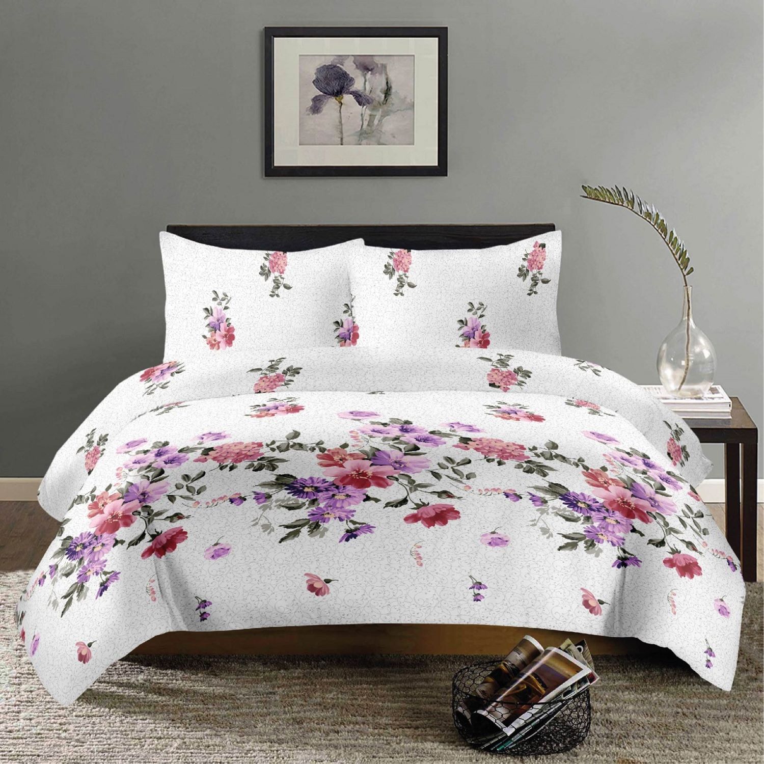 Комплект постельного белья Zastelli Lilac Цветы бязь 200х220 см бело-лиловые (20-1466) - Фото 1
