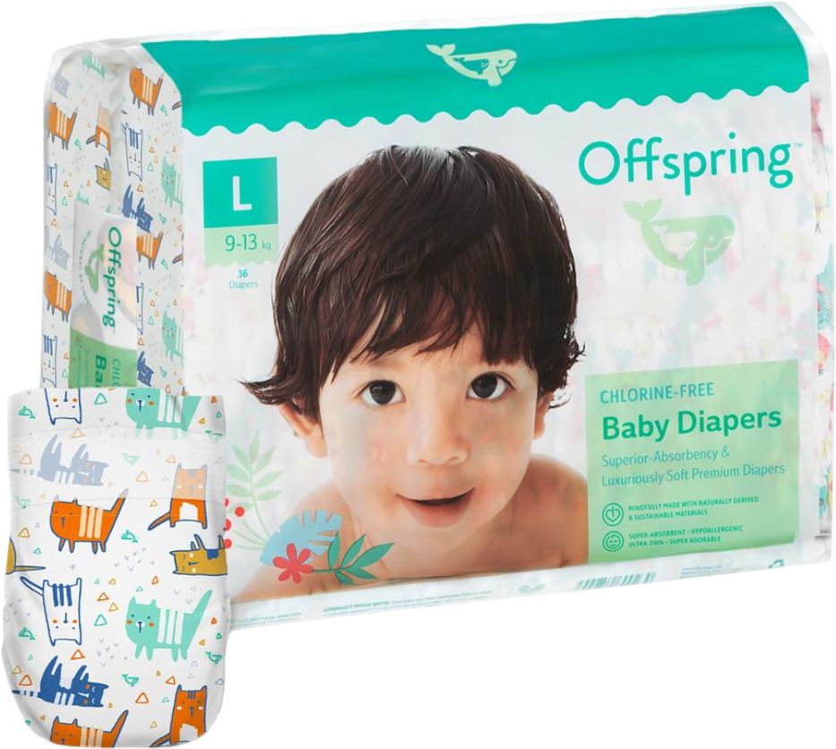 Купить Одноразовые подгузники Offspring размер L 9-13 кг 36 шт. Котики (DP-OI-FAT-L36P-MTC) - Фото 1 Одноразовые подгузники Offspring размер L 9-13 кг 36 шт. Котики (DP-OI-FAT-L36P-MTC) - Фото 1