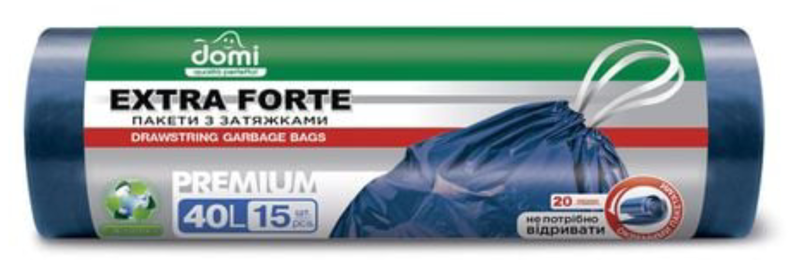 Купить Пакет мусорный DOMI с затяжкой, 40 л , 15 шт - Фото 1 Пакет мусорный DOMI с затяжкой, 40 л , 15 шт - Фото 1