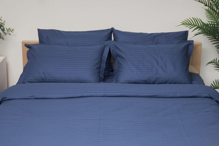 Комплект постельного белья Moon&Star 160х220х2 нав. 2х70х70 Delfi Blue Satin Stripe (MS-820000522) - Фото 1