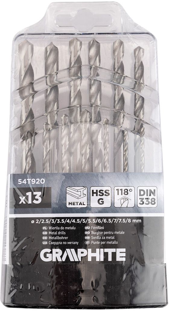 Набір свердел GRAPHITE HSS-G 2-8 мм 13 шт. (54T920) - Фото 1