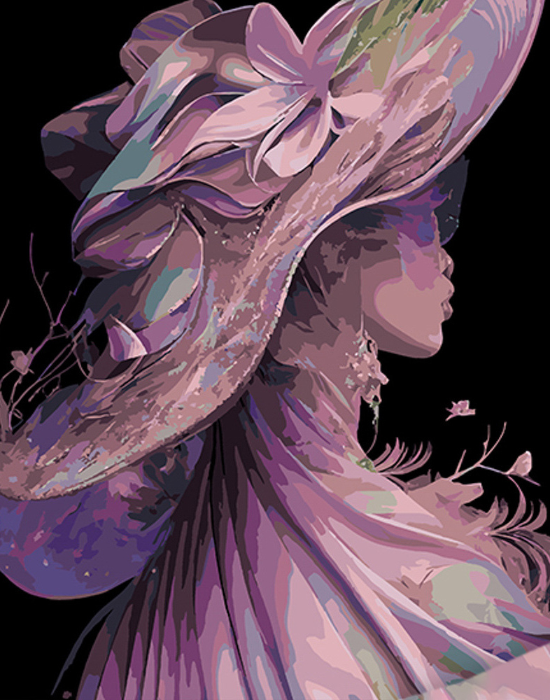 Картина за номерами Strateg Дівчина в капелюсі на чорному фоні 40х50 см (AH1054) - Фото 1