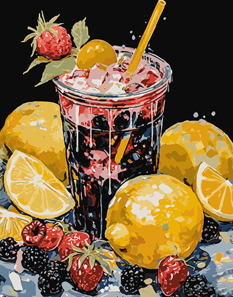 Картина за номерами Strateg Ягідний морс на чорному фоні 40х50 см (AH1060) - Фото 1