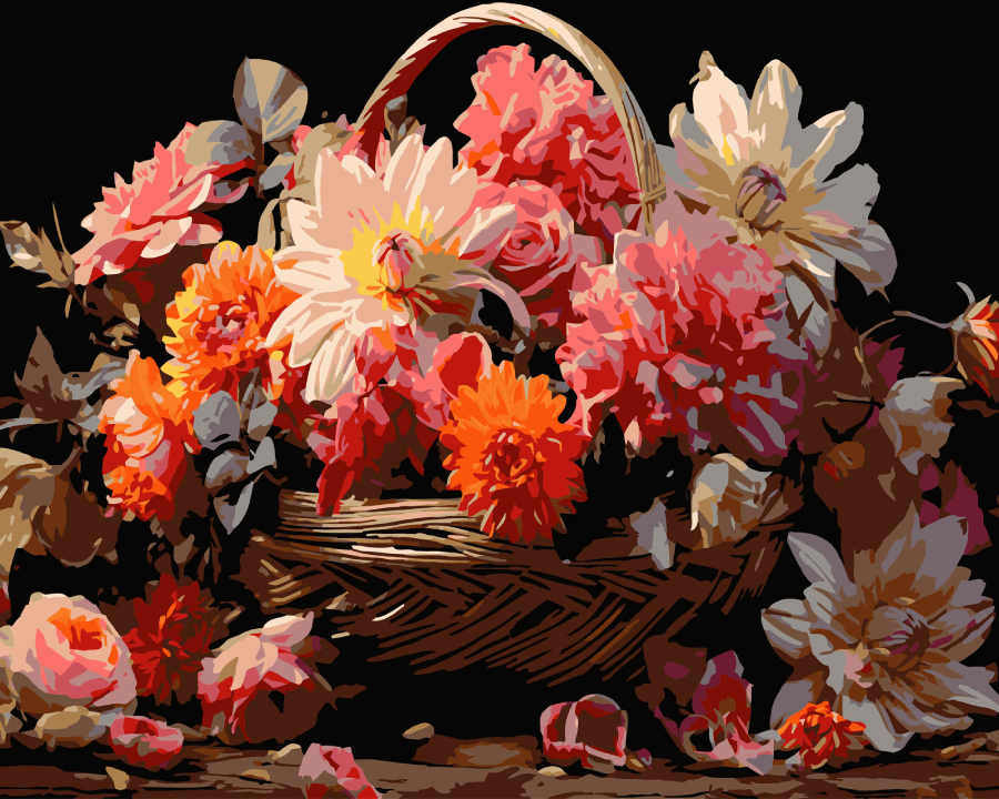 Картина за номерами Strateg Кошик з квітами на чорному фоні 40х50 см (AH1177-19) - Фото 1