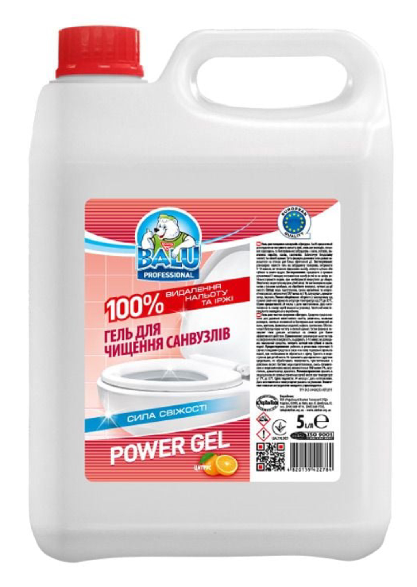 Средство для чистки унитаза BALU Power gel Цитрус, 5 л - Фото 1