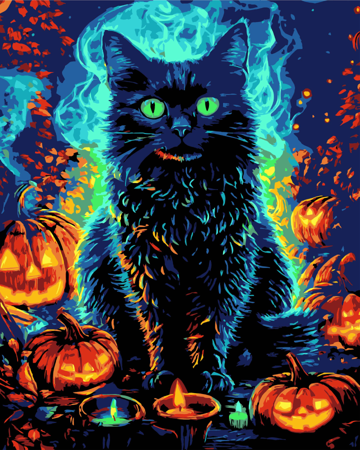 Картина за номерами Strateg Кіт у Гелловін на чорному фоні 40х50 см (AH1183-12) - Фото 1