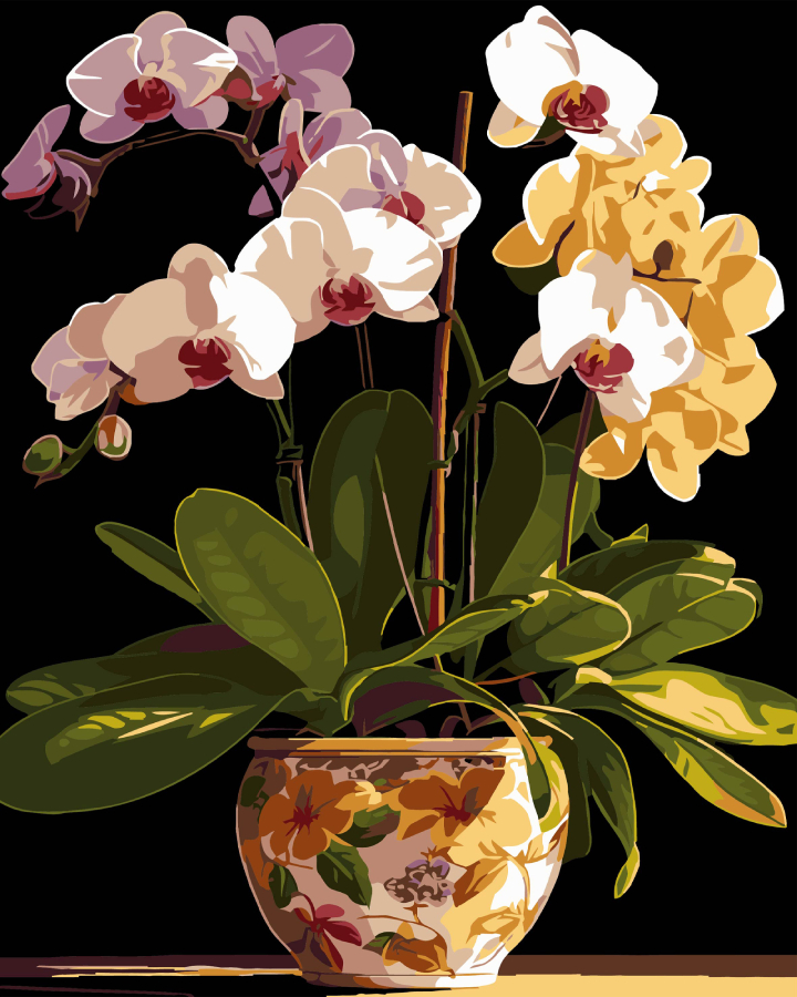 Картина за номерами Strateg Вазон орхідей на чорному фоні 40х50 см (AH1198) - Фото 1