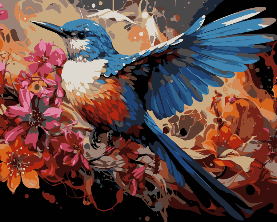 Картина за номерами Strateg Маленька пташка на чорному фоні 40х50 см (AH1202-17) - Фото 1