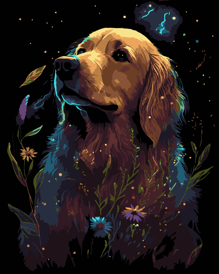 Картина за номерами Strateg Золотий ретривер на чорному фоні 40х50 см (AH1206-17) - Фото 1