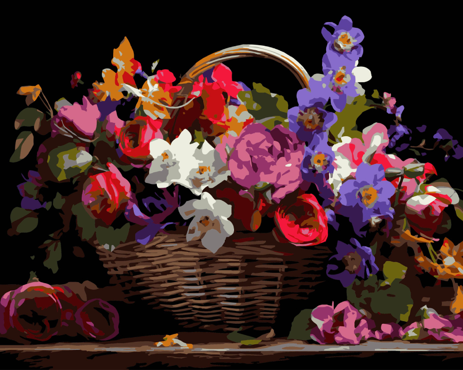 Картина за номерами Strateg Кошик різнокольорових квітів на чорному фоні 40х50 см (AH1213-19) - Фото 1