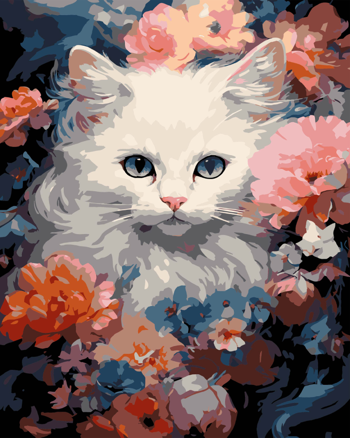 Картина за номерами Strateg Біла кішка на чорному фоні 40х50 см (AH1214-19) - Фото 1