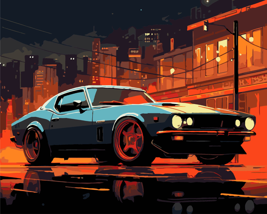 Картина за номерами Strateg Міський Мустанг на чорному фоні 40х50 см (AH1217-18) - Фото 1