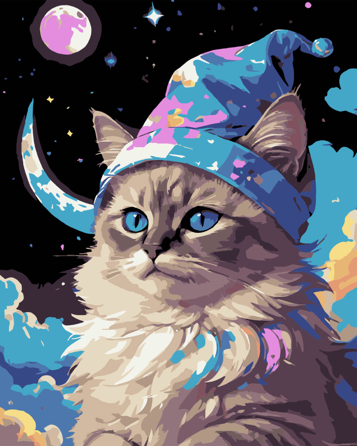 Картина за номерами Strateg Кіт серед зірок на чорному фоні 40х50 см (AH1219-17) - Фото 1