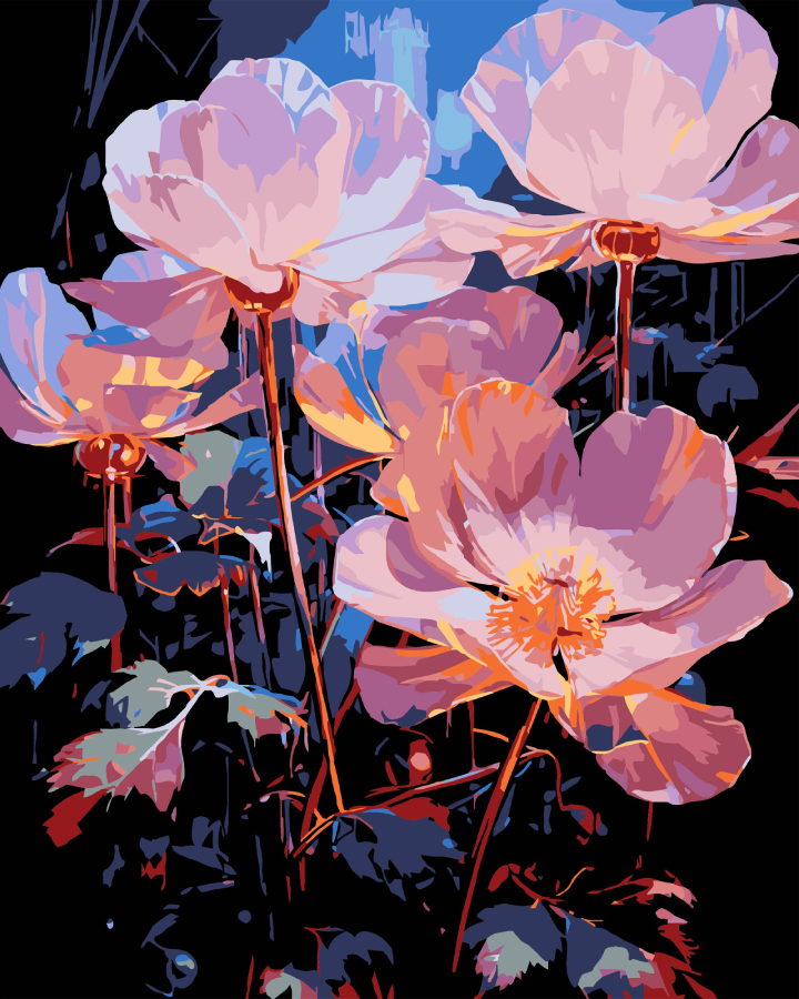 Картина за номерами Strateg Нічні квіти на чорному фоні 40х50 см (AH1224-17) - Фото 1