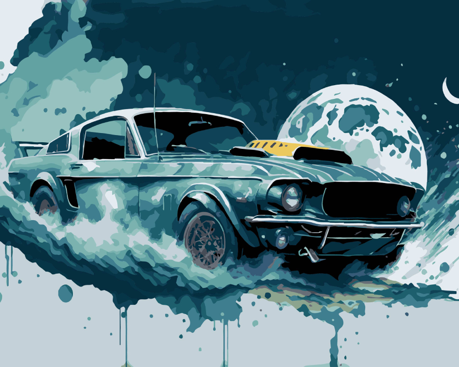 Картина за номерами Strateg Нічний мустанг на чорному фоні 40х50 см (AH1227-15) - Фото 1