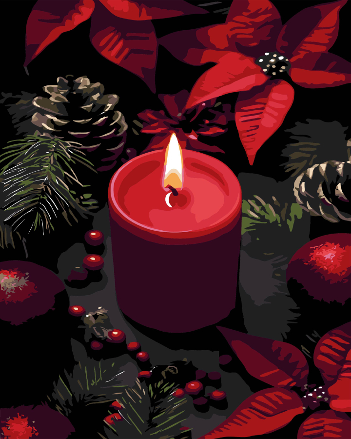 Картина за номерами Strateg Свічка та різдвяні прикраси на чорному фоні 40х50 см (AH1233) - Фото 1