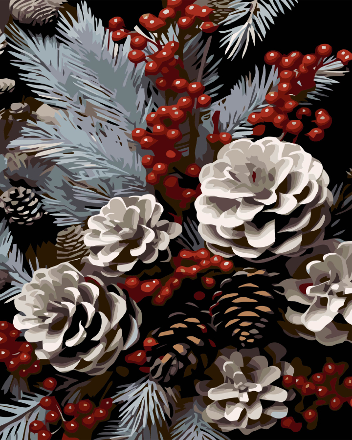 Картина за номерами Strateg Зимова композиція на чорному фоні 40х50 см (AH1235) - Фото 1