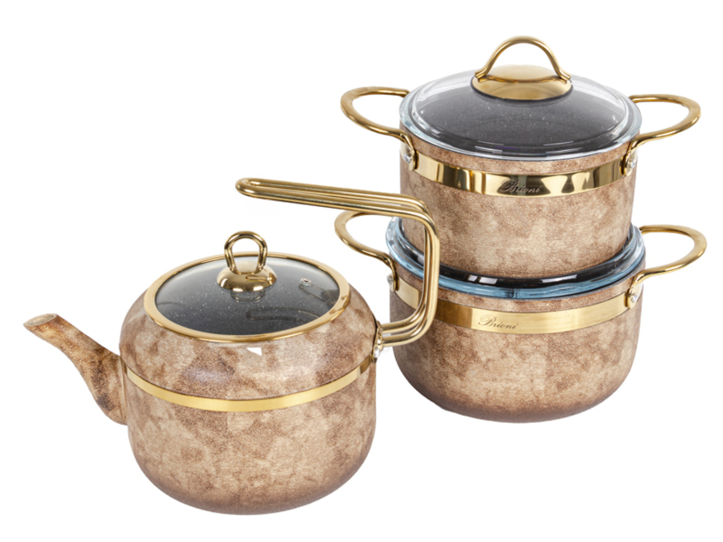Набор посуды Brioni Royal Stone Ti̇gereye Gold 3 пр. (764-071) - Фото 1