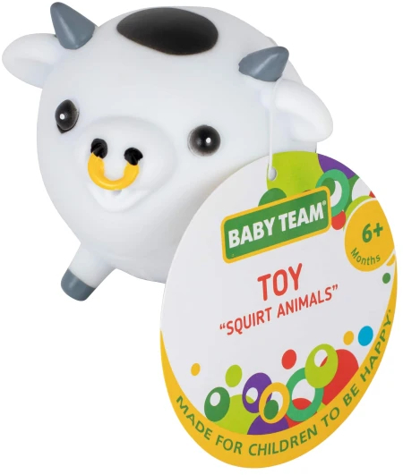Іграшка для ванної Baby Team Веселі тваринки з бризкалкою (8750_корівка з чорними плямами) - Фото 1