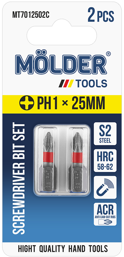 Набор бит для отвертки Molder PH1x25 мм 2 шт. (MT7012502C) - Фото 1
