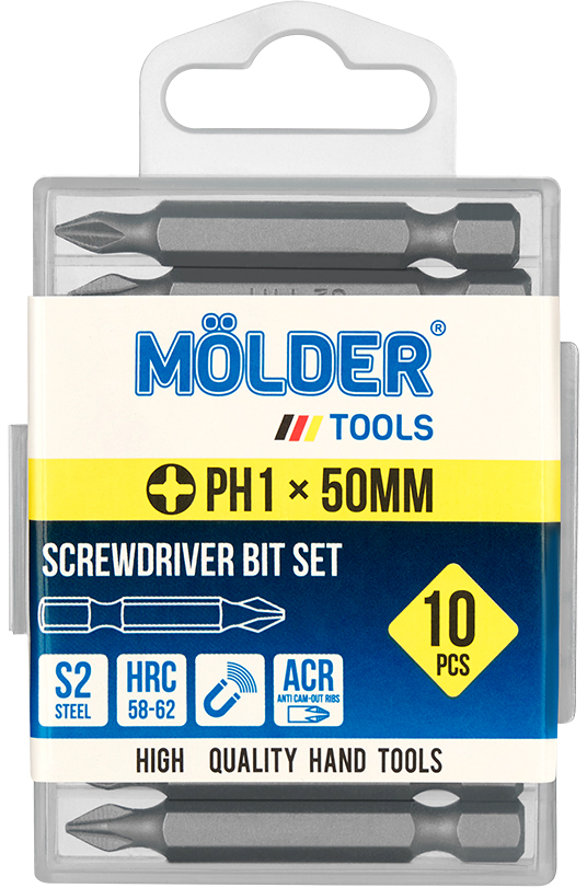 Набор бит для отвертки Molder PH1x50 мм 10 шт. (MT7015010) - Фото 1