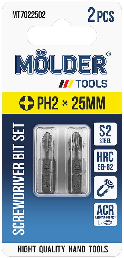 Набор бит для отвертки Molder PH2x25 мм 2 шт. (MT7022502) - Фото 1