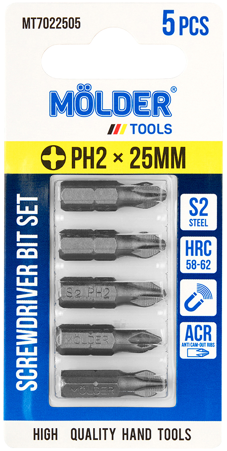 Купити Біта для викрутки Molder PH2x25 мм 5 шт. (MT7022505) - Фото 1 Біта для викрутки Molder PH2x25 мм 5 шт. (MT7022505) - Фото 1