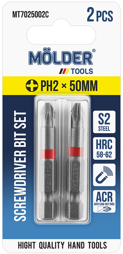 Купити Біта для викрутки Molder PH2x50 мм 2 шт. (MT7025002C) - Фото 1 Біта для викрутки Molder PH2x50 мм 2 шт. (MT7025002C) - Фото 1