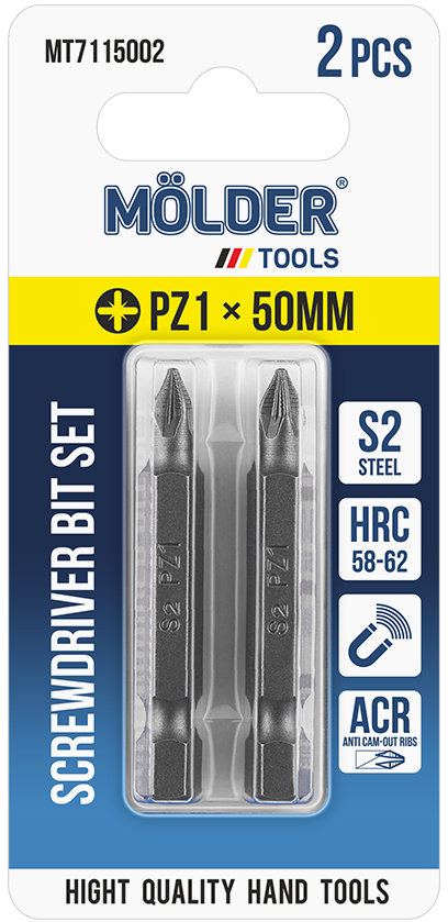 Купити Біта для викрутки Molder PZ1x50 мм 2 шт. (MT7115002) - Фото 1 Біта для викрутки Molder PZ1x50 мм 2 шт. (MT7115002) - Фото 1
