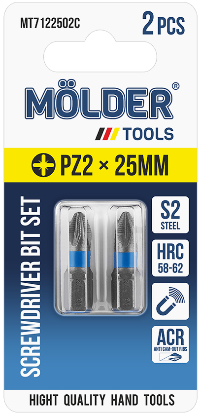 Купити Біта для викрутки Molder PZ2x25 мм 2 шт. (MT7122502C) - Фото 1 Біта для викрутки Molder PZ2x25 мм 2 шт. (MT7122502C) - Фото 1