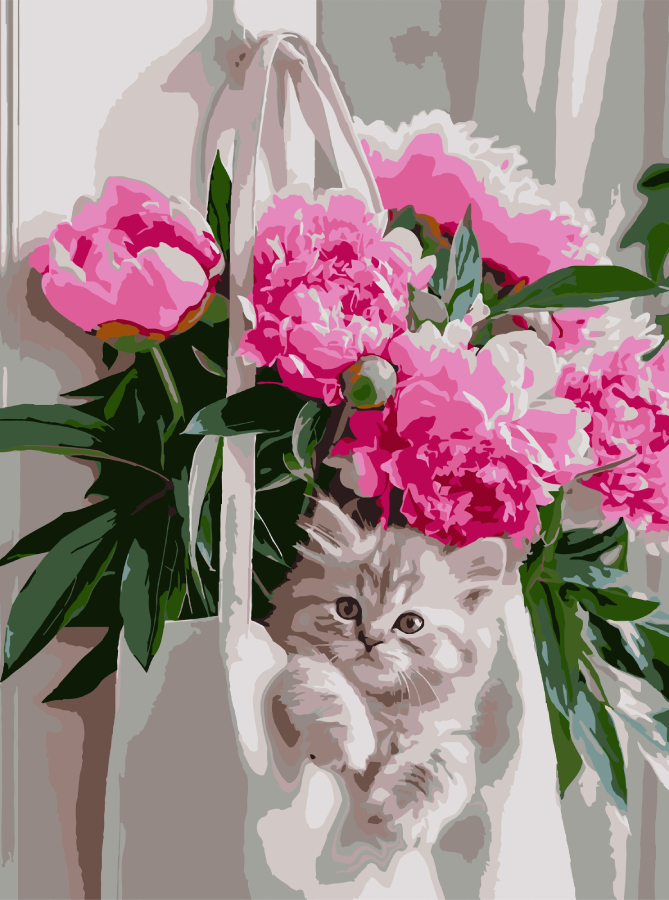 Картина по номерам Strateg Кот с пионами 30х40 (SS-1275) - Фото 1