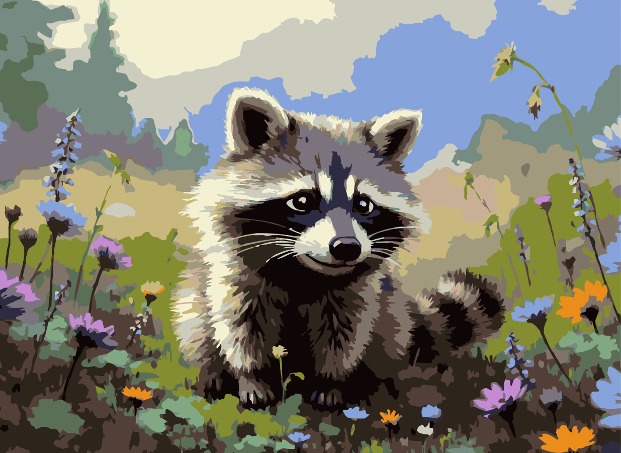 Картина за номерами Strateg Єнот у квітах 30х40 (SS-1302) - Фото 1