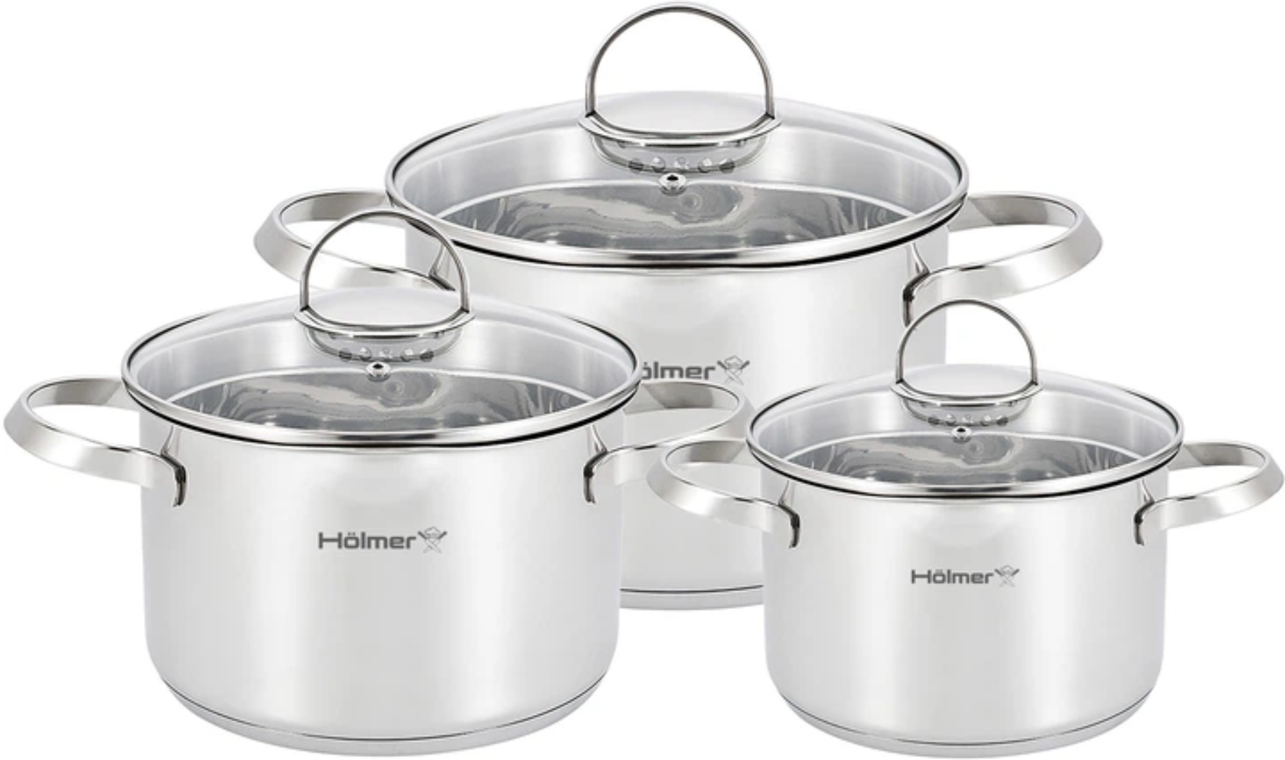 Купити Набір каструль Holmer Dynamic 6 пр. кастрюля 2 л/2,8 л/3,8 л 3 кришки (CS-5651-SSD) - Фото 1 Набір каструль Holmer Dynamic 6 пр. кастрюля 2 л/2,8 л/3,8 л 3 кришки (CS-5651-SSD) - Фото 1