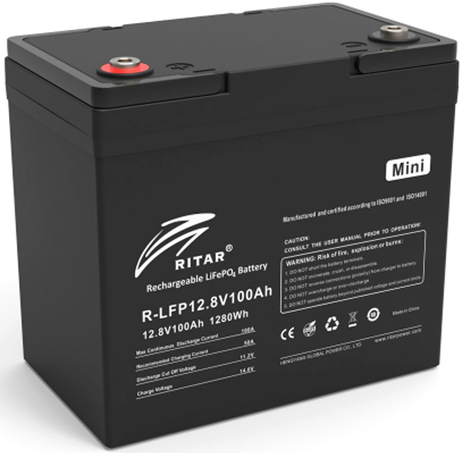 Аккумулятор для ИБП Ritar LiFePO4 12,8V 100Ah mini, 1280Wh (R-LFP12.8V100AH-mini) - Фото 1