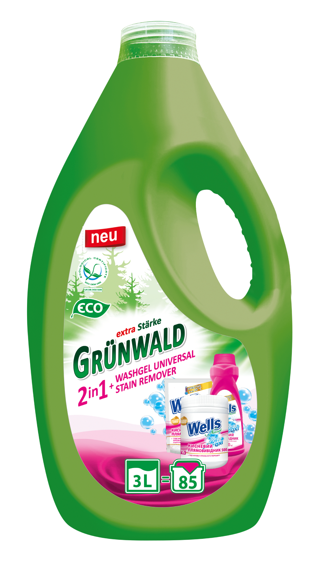 Гель для прання GRUNWALD для кольорових та білих тканин 2in1, 3 л - Фото 1