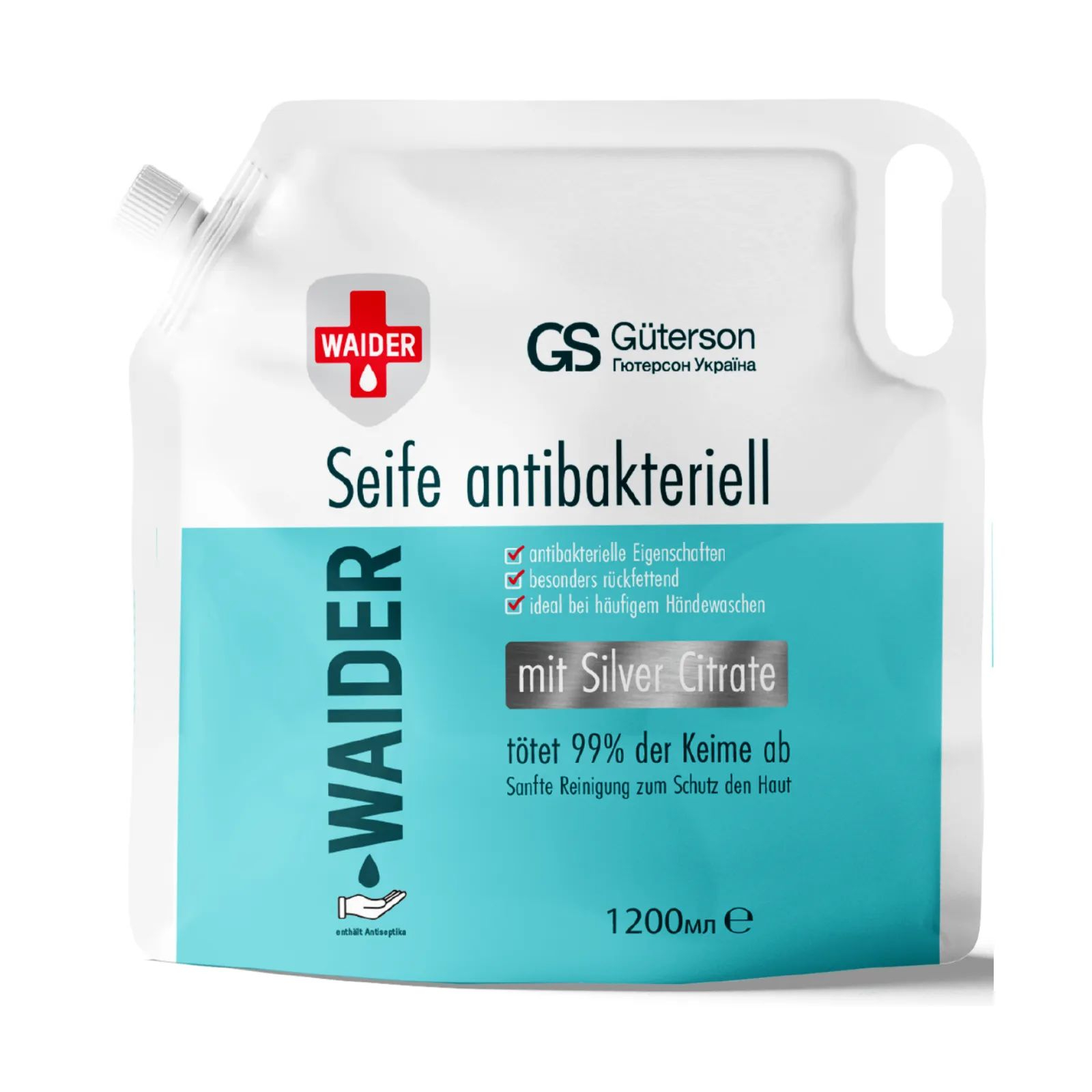 Жидкое мыло для рук Waider дой-пак 1200 мл антибактериальное (4820204703585) - Фото 1