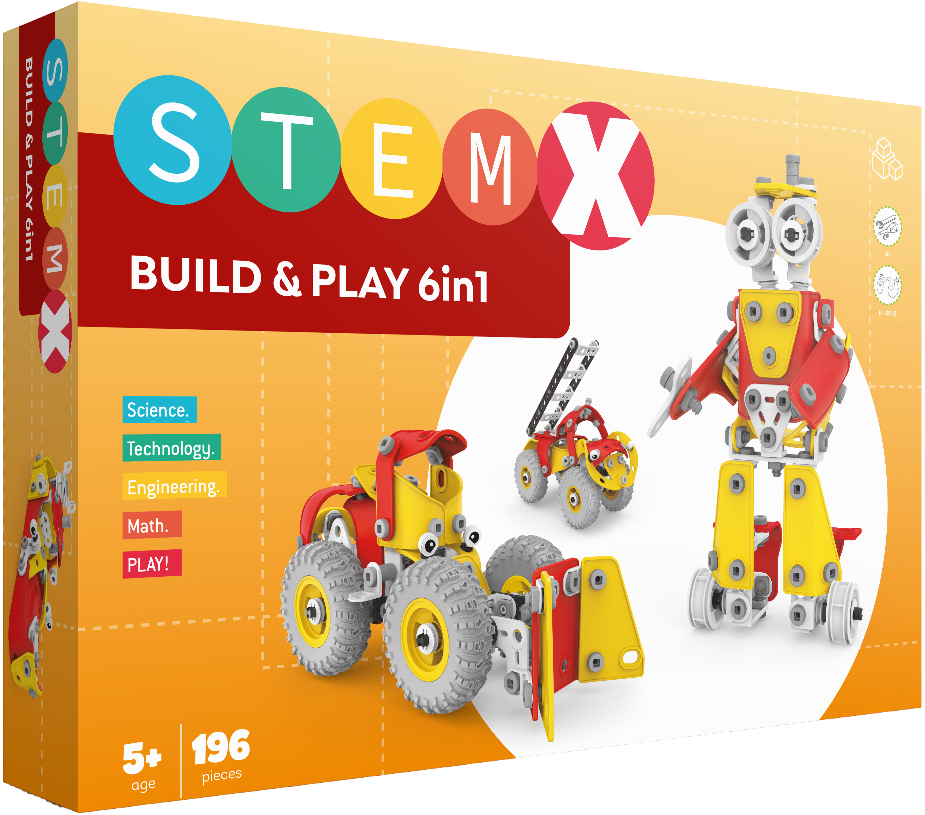Купити Пластиковий конструктор STEAM з болками: BUILD AND PLAY 6в1 на 196 деталей (73285) - Фото 1 Пластиковий конструктор STEAM з болками: BUILD AND PLAY 6в1 на 196 деталей (73285) - Фото 1