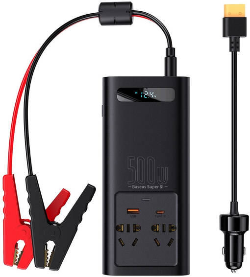 Інвертор автомобільний Baseus Super Si Power Inverter 500W 220V CN/EU Black (CGNB000101) - Фото 1
