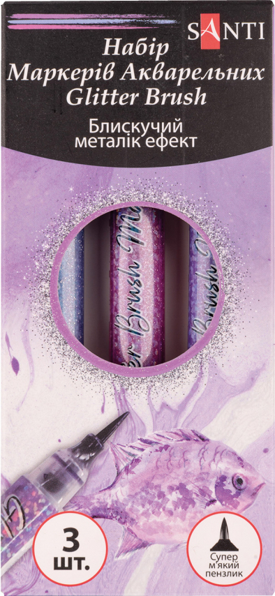 Набор маркеров Santi акварельные Glitter Brush оттенки фиолетового 3 шт. (390770) - Фото 1