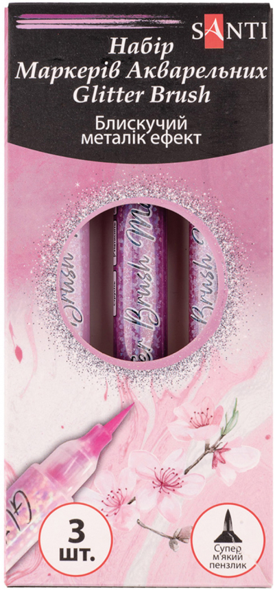 Набор маркеров Santi акварельных Glitter Brush оттенки розового 3 шт. (390773) - Фото 1